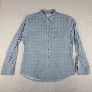 WRK The Reworked Shirt Mens XL Teal Blue Check Plaid Dress‎ Button Down